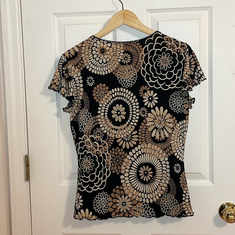 Y2K 2010s Top, Brown, beige, cream flowers, Perception Concept, Large - Picture 6 of 6